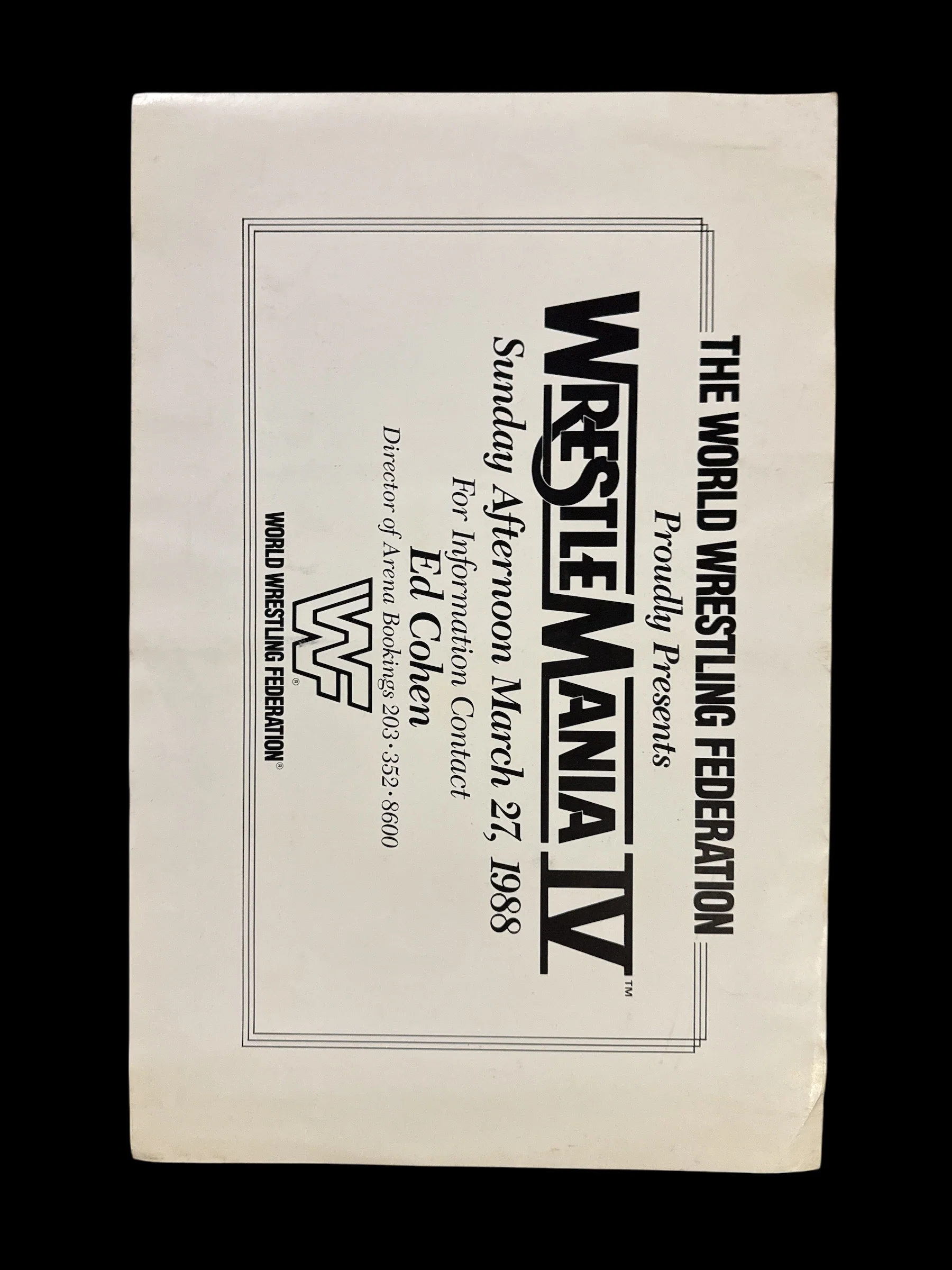 1988 WWF WrestleMania IV Promotional Poster / Arena Booking Advertisement- Hulk Hogan - Image 2