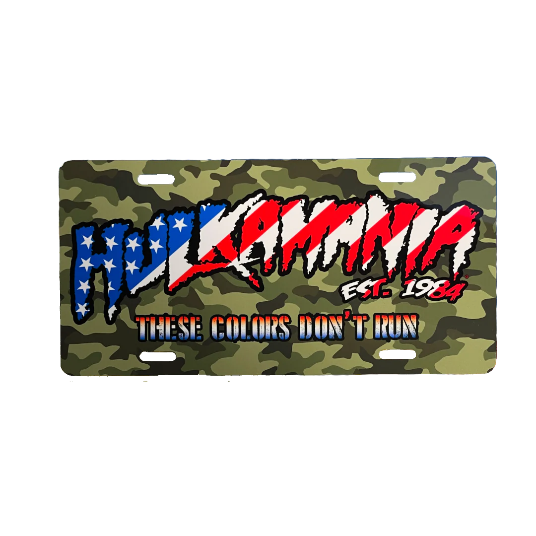 Camo American Flag Hulkamania "These Colors Don’t Run" License Plate