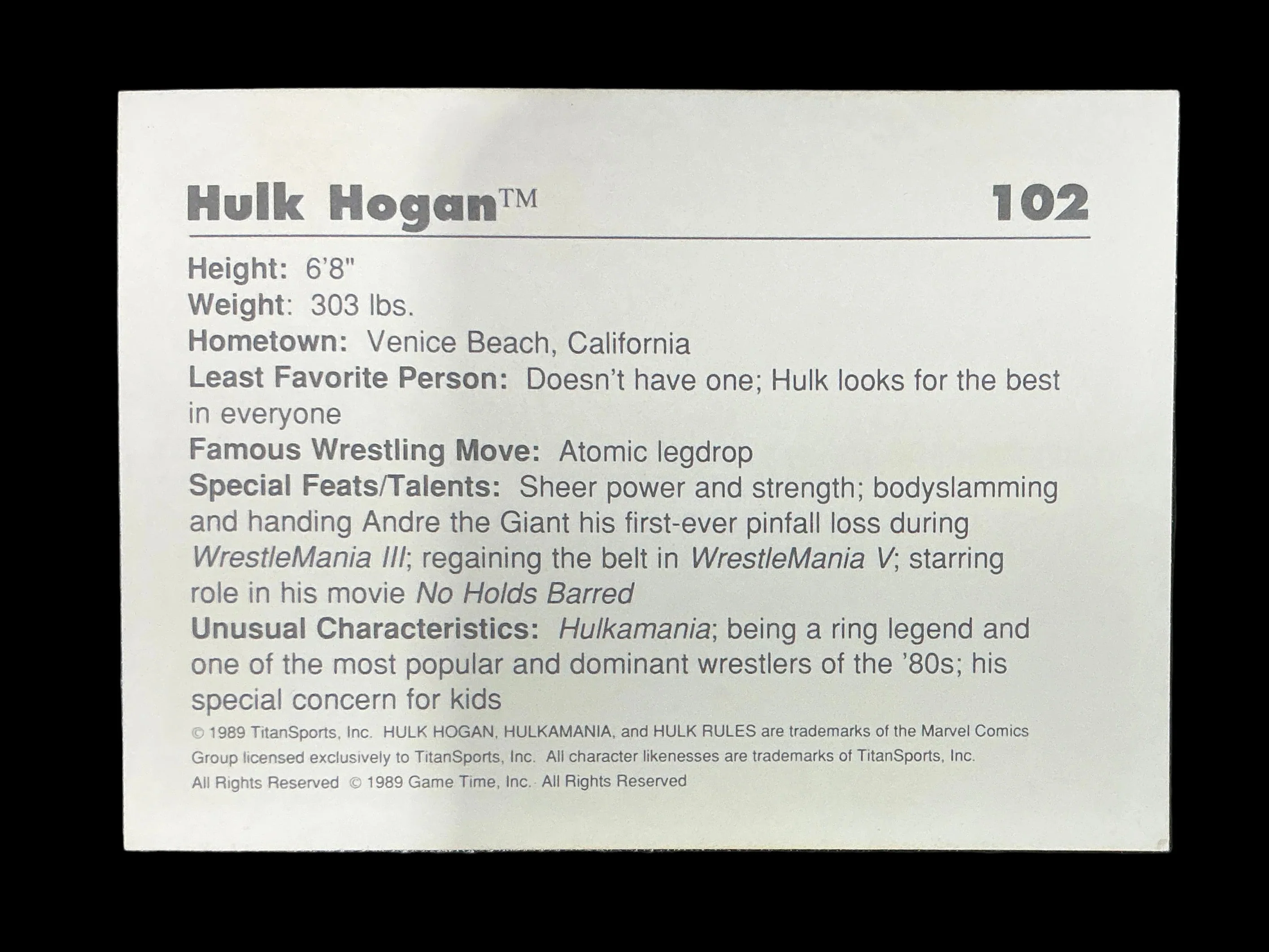 Classic WWF Hulk Hogan #102 Trading Card - Image 2
