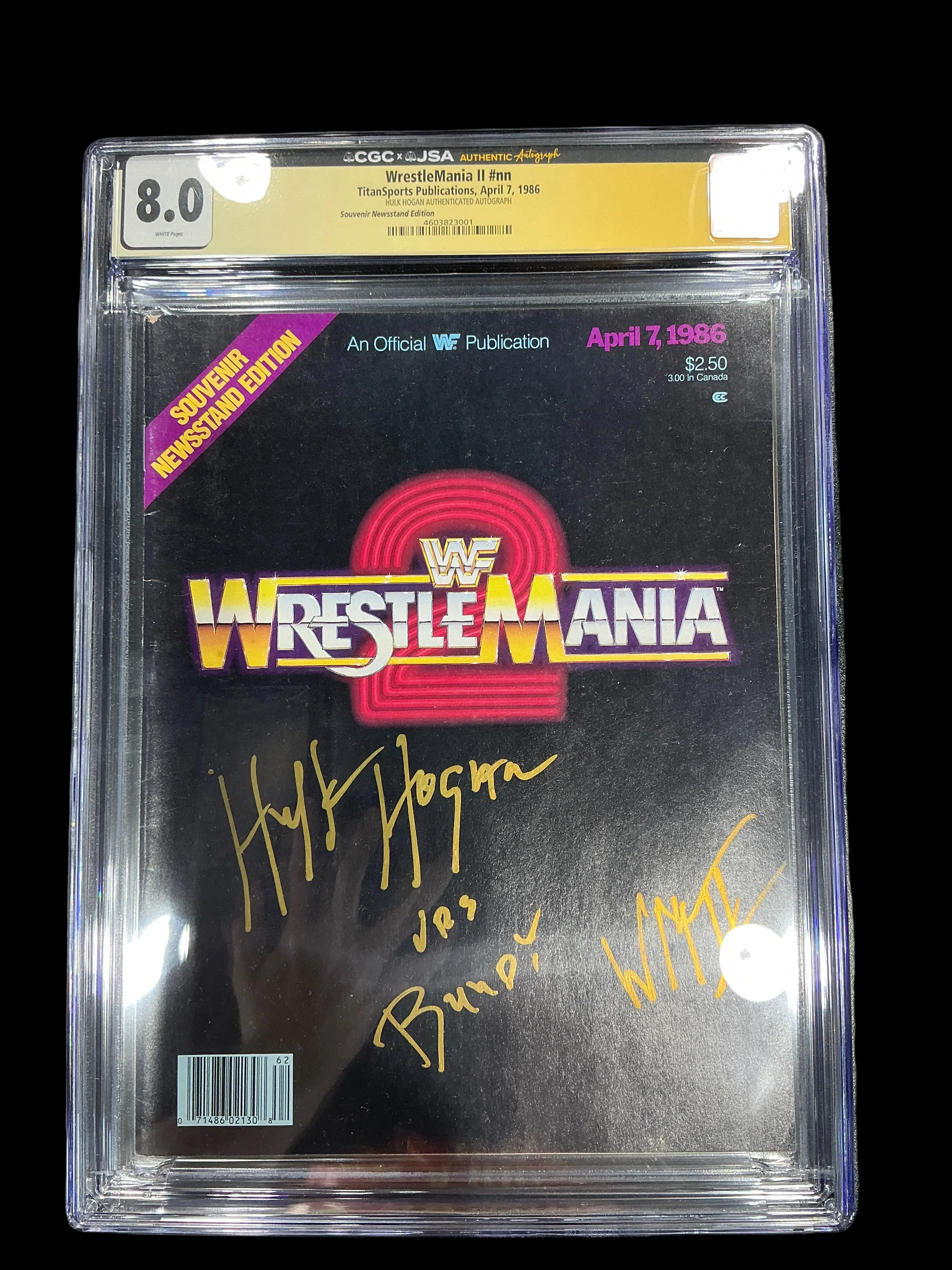 Graded 8 - Wrestlemania April 7, 1986 Magazine Signed - Image 2