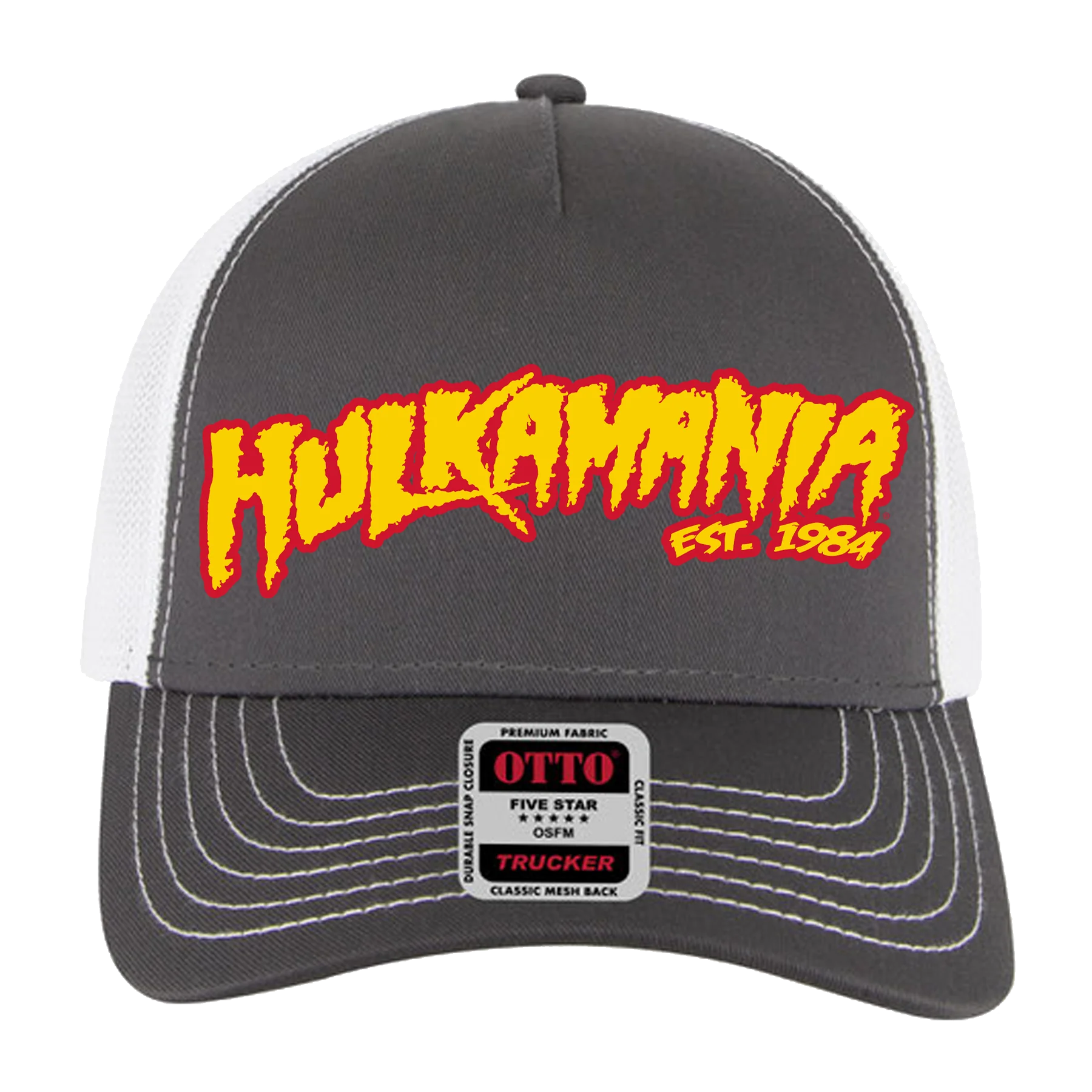 Gray/White Hulkamania Yellow/Red Letters Trucker Hat - Image 2