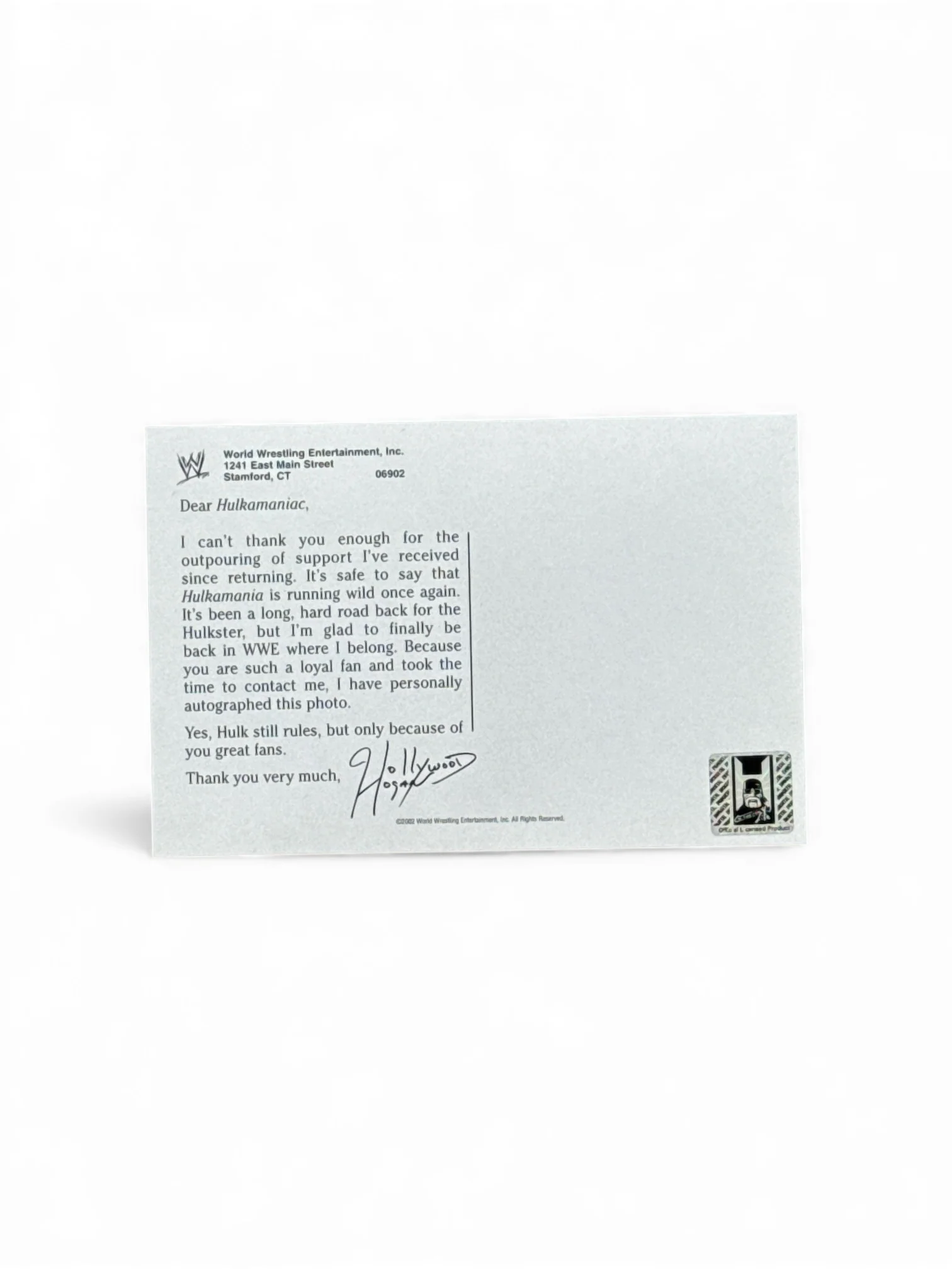 Hulk Hogan Original Signed Post Card - Image 2