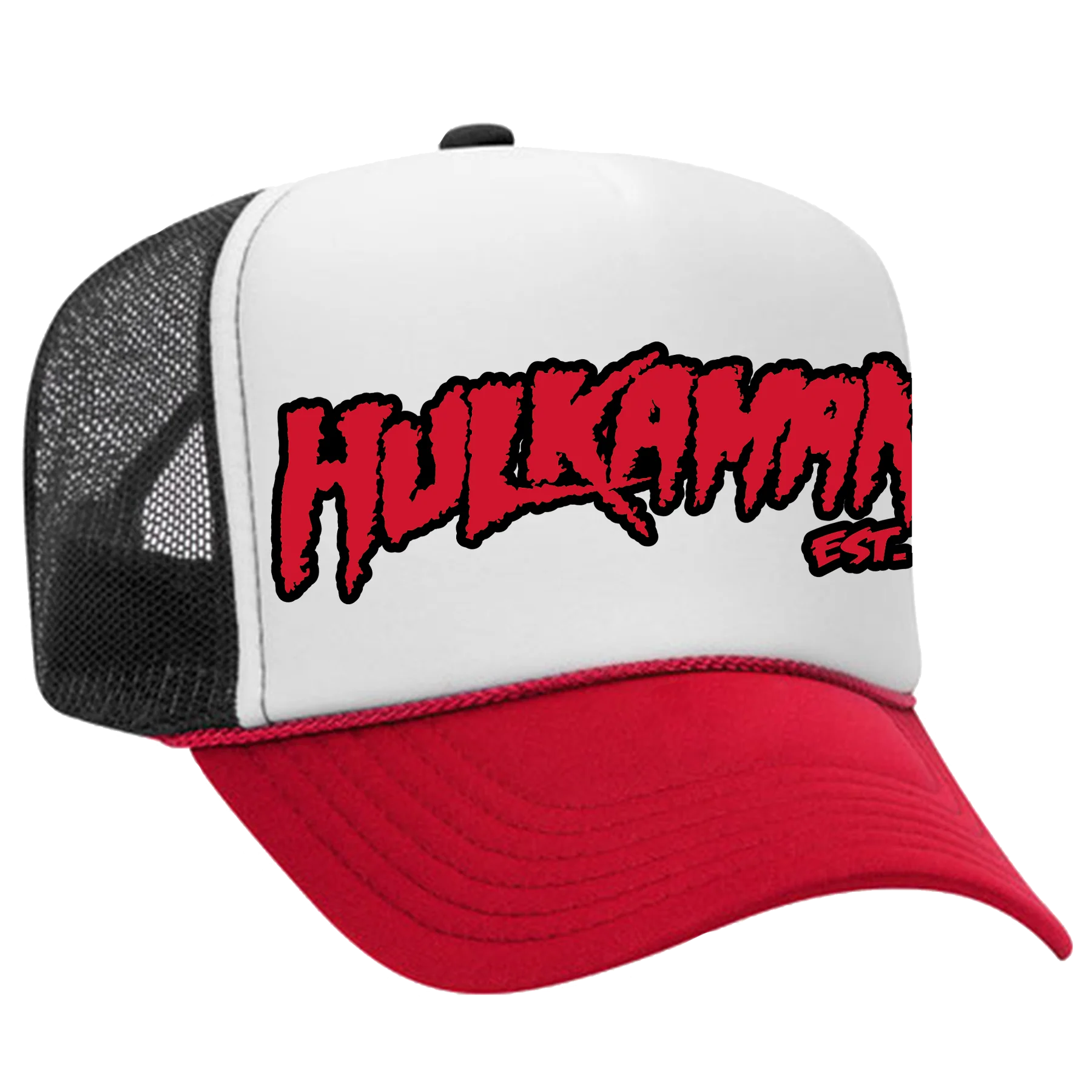 Red/White/Black Hulkamania Red/Black Letters Trucker Hat - Image 2