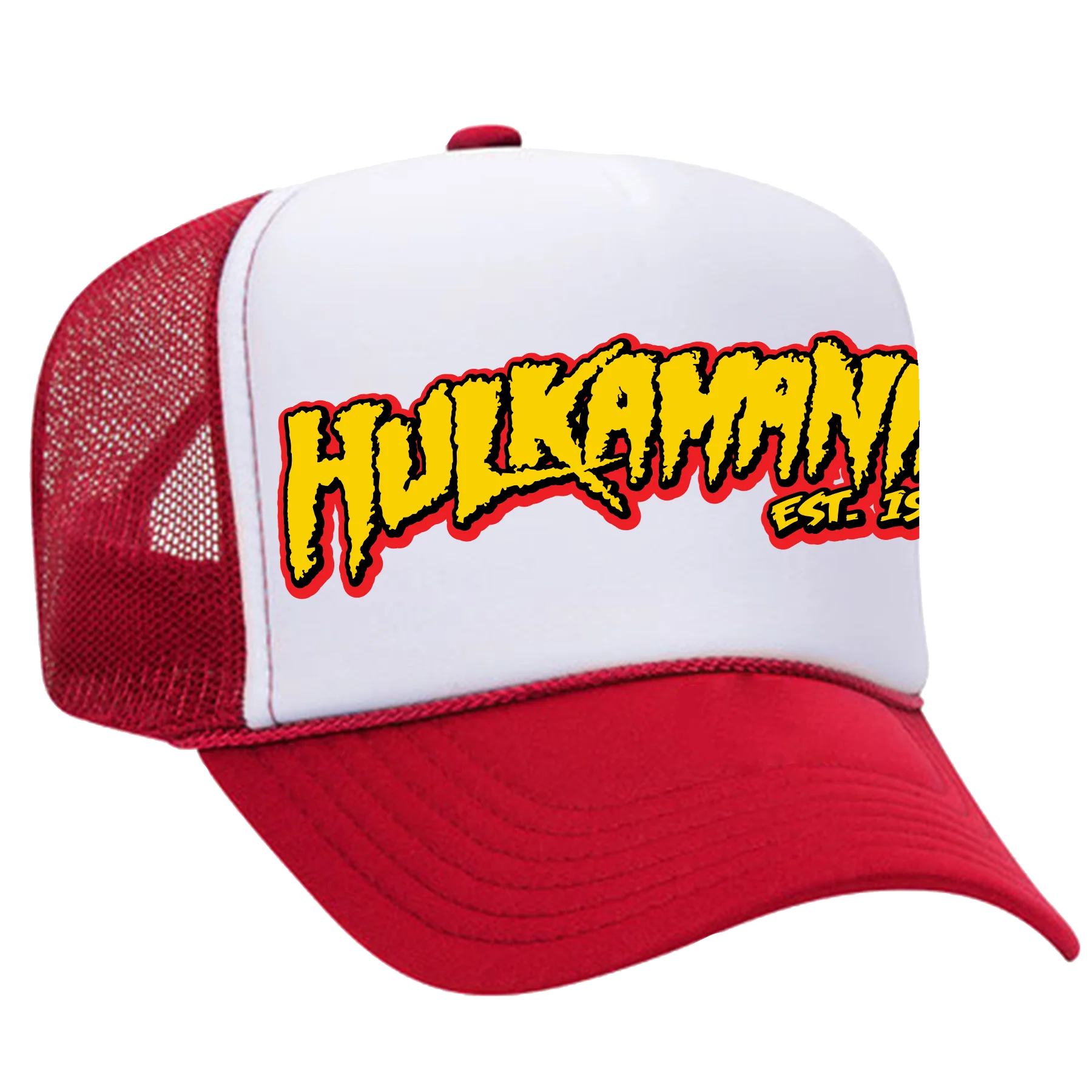 Red/White Hulkamania Yellow/Red Letters Trucker Hat - Image 2