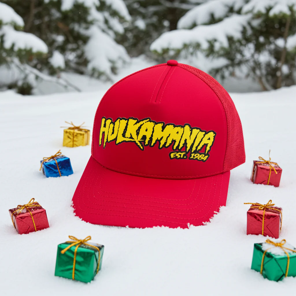 Red Hulkamania Yellow/Black Letters Trucker Hat - Image 4