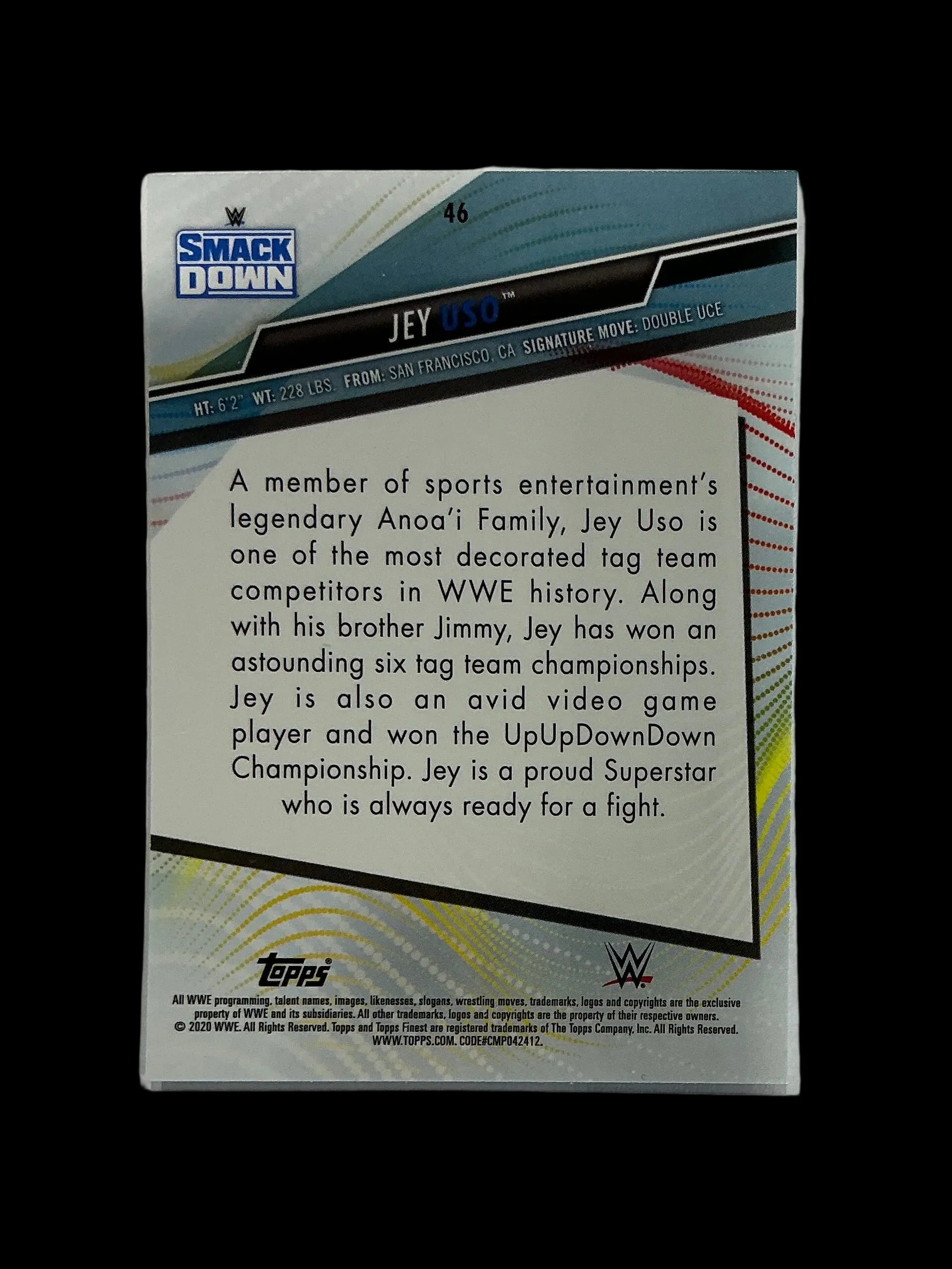 Topps Finest WWE Smackdown Jey Uso #46 Trading Card - Image 2