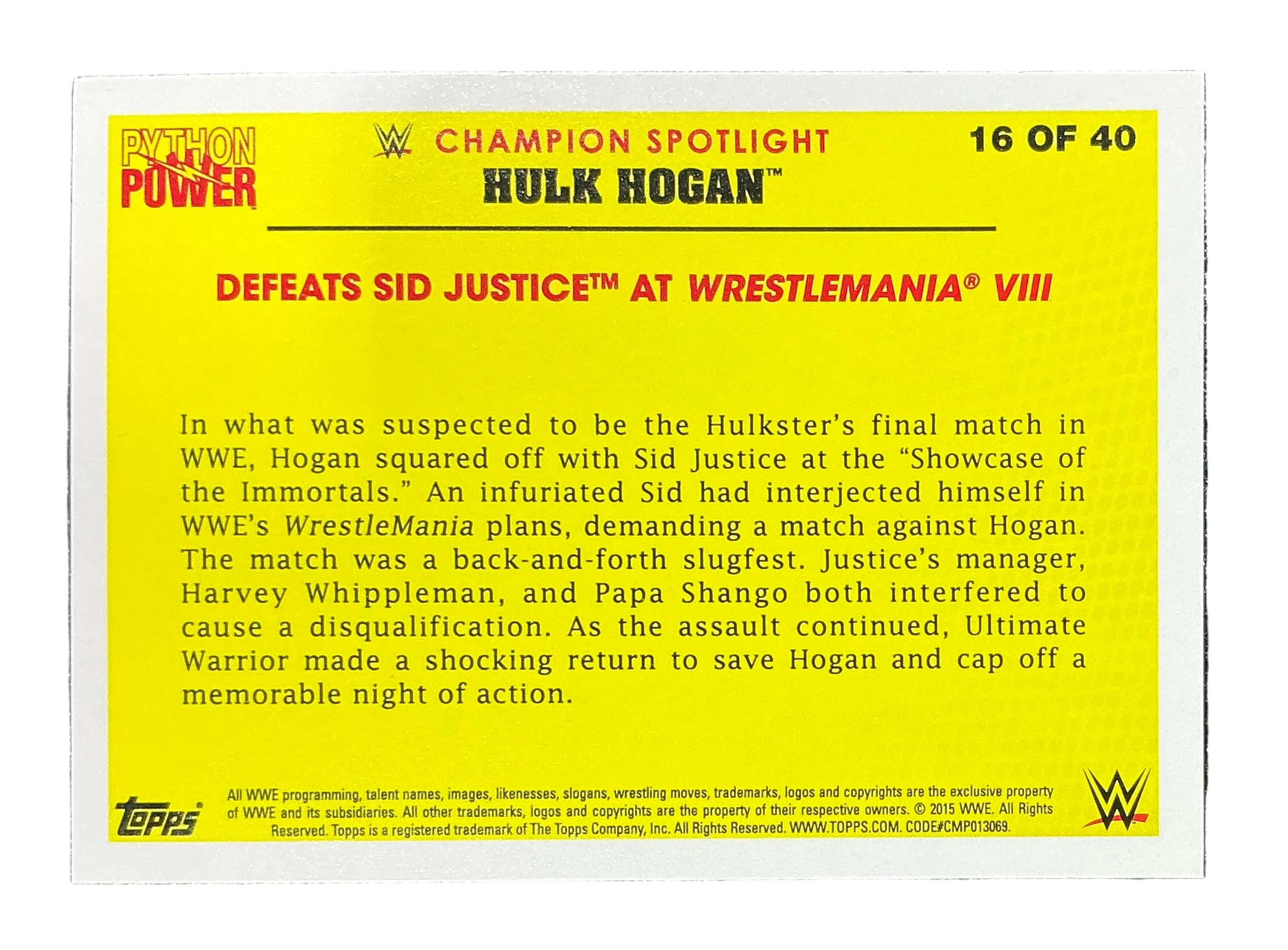 Topps Python Power Hulk Hogan 16 of 40 Trading Card - Image 2