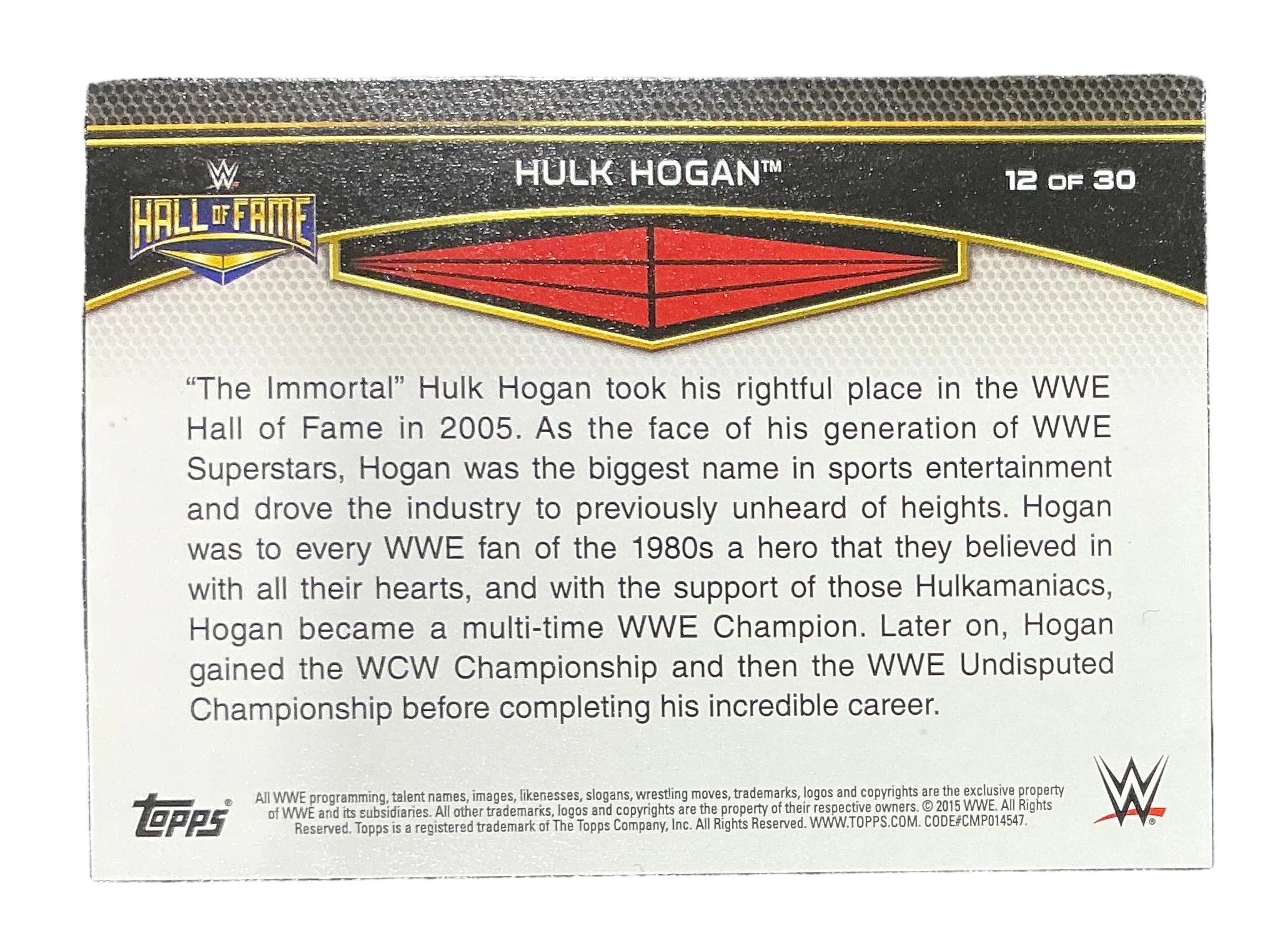 Topps WWE Hall of Fame Hulk Hogan 12 of 30 Trading Card - Image 2