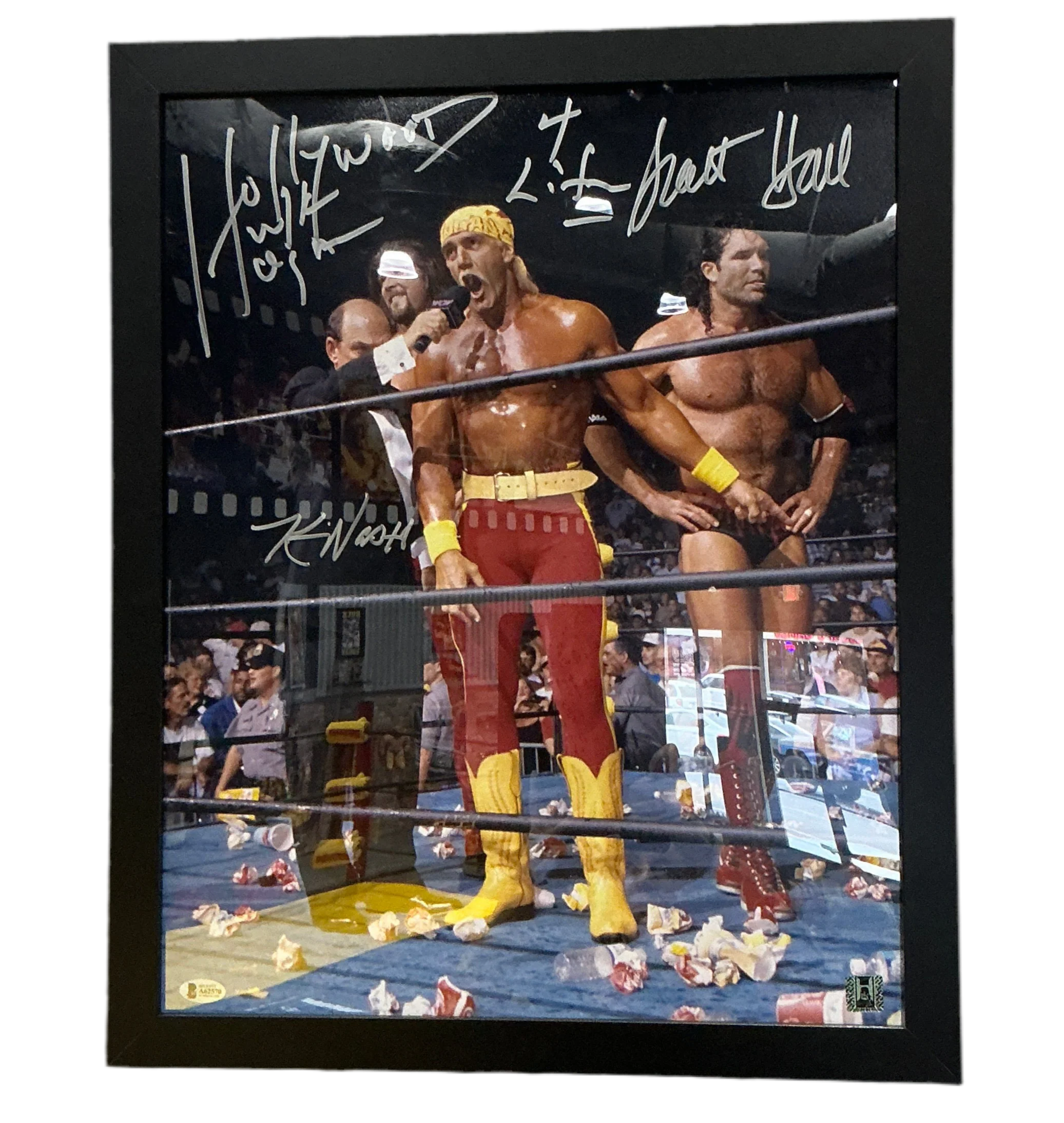 Triple Signed NWO Hollywood Hulk Hogan 16x20 Poster - Image 2